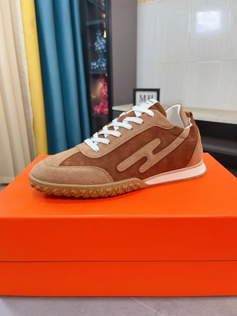 Men's shoes 💰480🌸🌸[HERMES] Hermès sneakers, the upper is made of calfskin and suede, imported materials, full of texture, the lightweight sole is decorated with contrasting patterns, creating a versatile fashion style. Size: 38-44, 45 customized